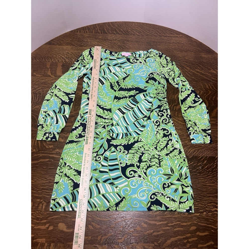 Lilly Pulitzer Ritchie Dress Womens Small Blue Green Tropical Fern Silk Blend - Picture 8 of 12